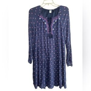 Old Navy Dress Womens Medium Boho Flowy Embroidered Tiered Lined Blue Floral